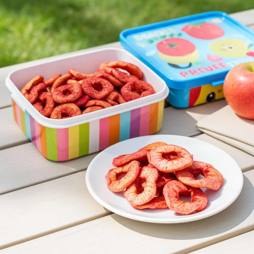 Apfelringe (getrocknet mit Himbeerenpulver)