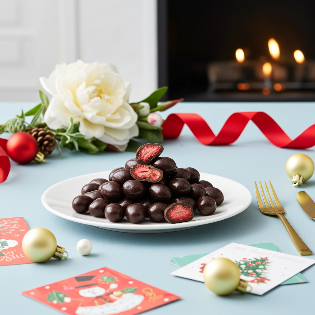 Erdbeeren gefriergetrocknet mit Zartbitter-Schokolade