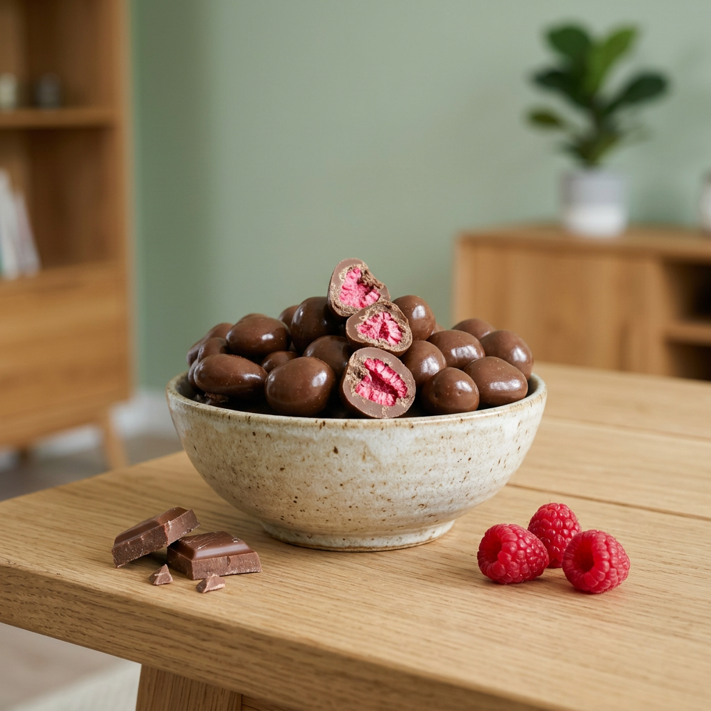 Himbeeren gefriergetrocknet mit Vollmilch-Schokolade
