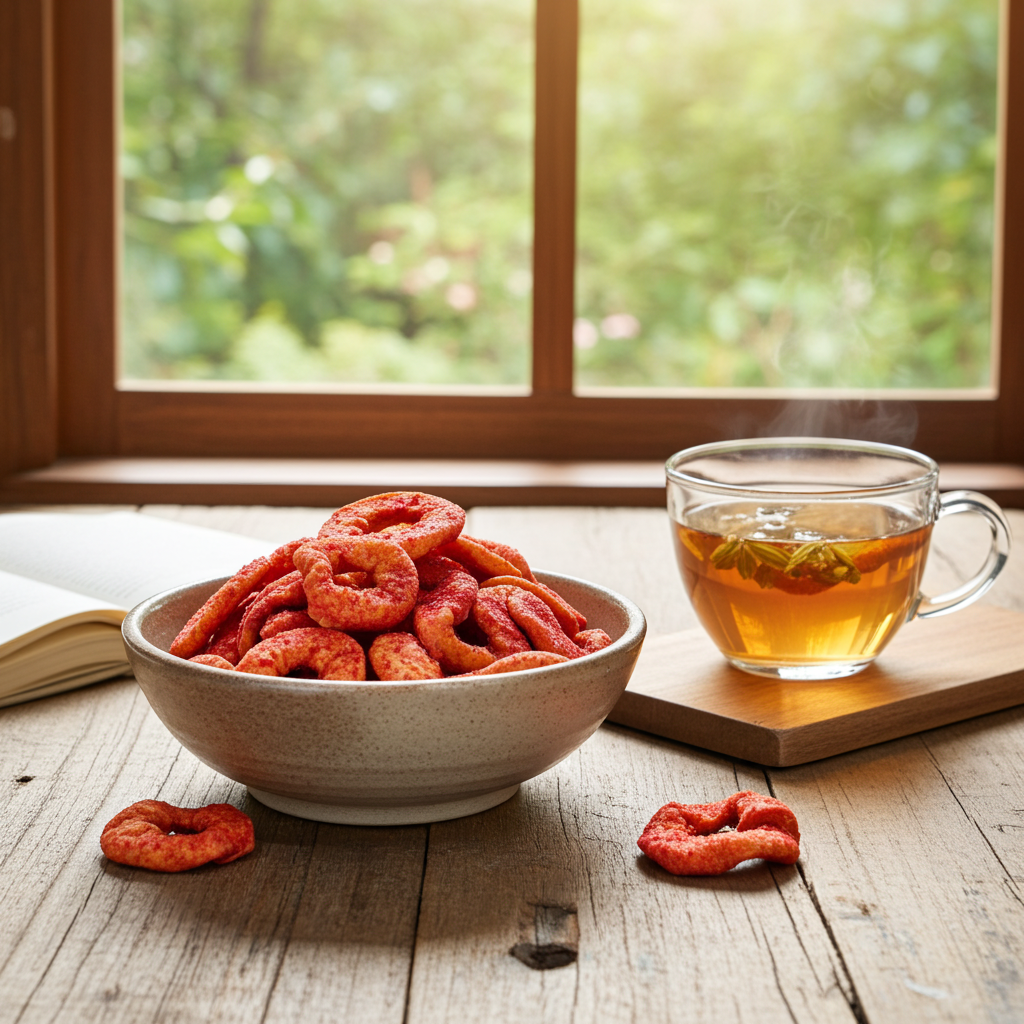 Apfelringe (getrocknet mit Himbeerenpulver)