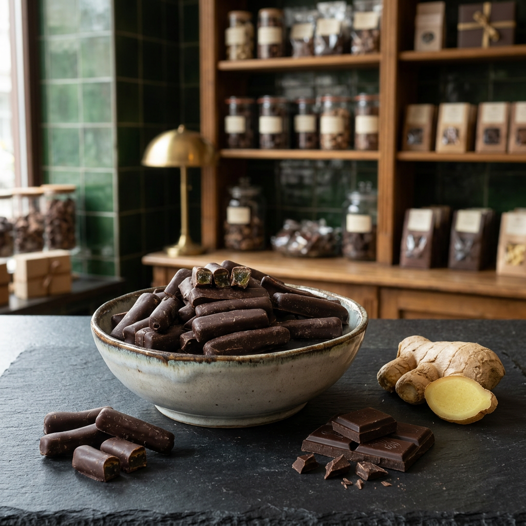 Ginger sticks with dark chocolate 