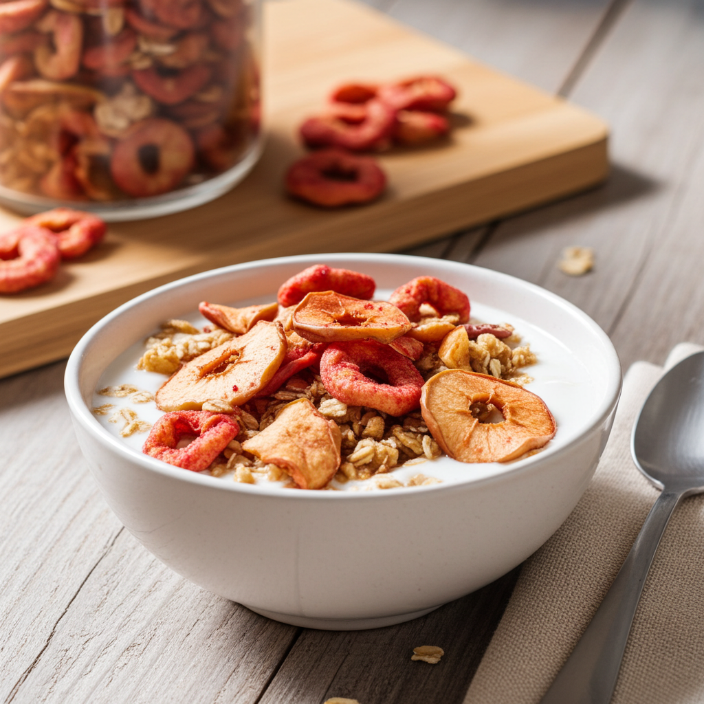 Apfelringe (getrocknet mit Himbeerenpulver)