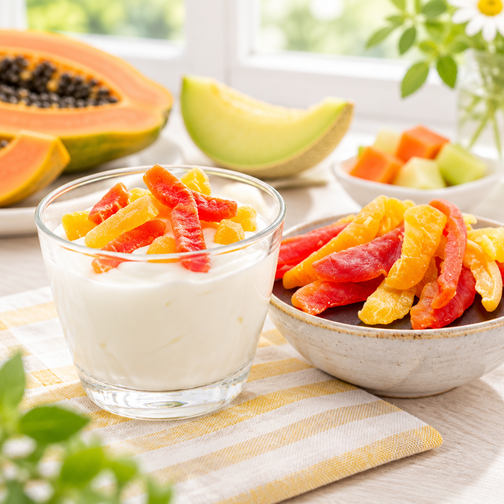 Papaya and melon strips (dried, candied)