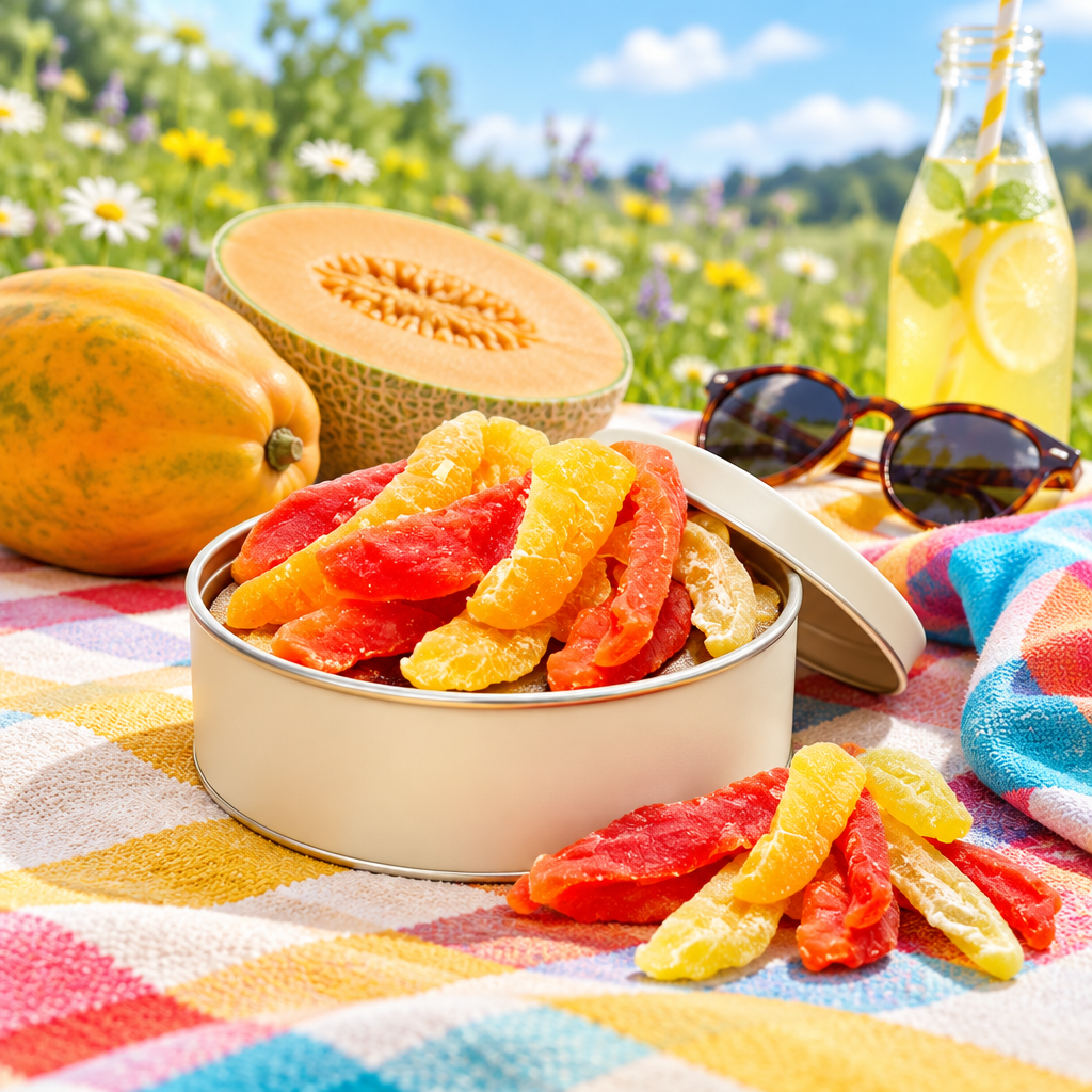 Papaya and melon strips (dried, candied)