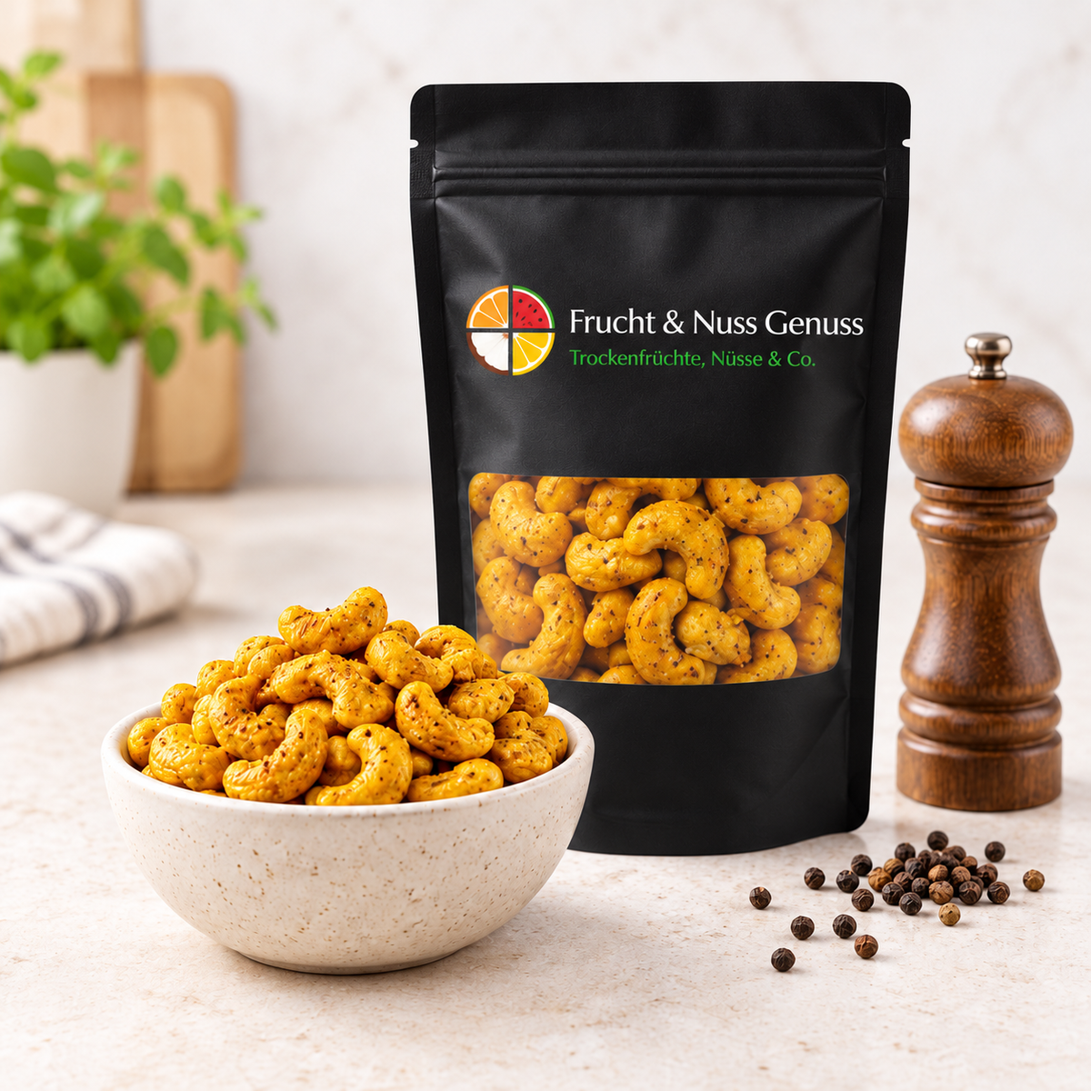 Cashewkerne (geröstet, mit "Tellicherry-Pfeffer")