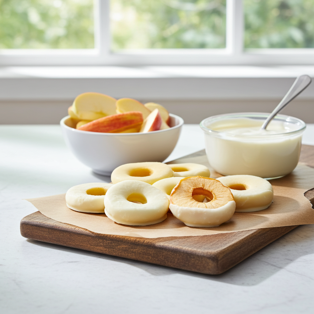 Apfelringe mit Joghurt-Schokolade