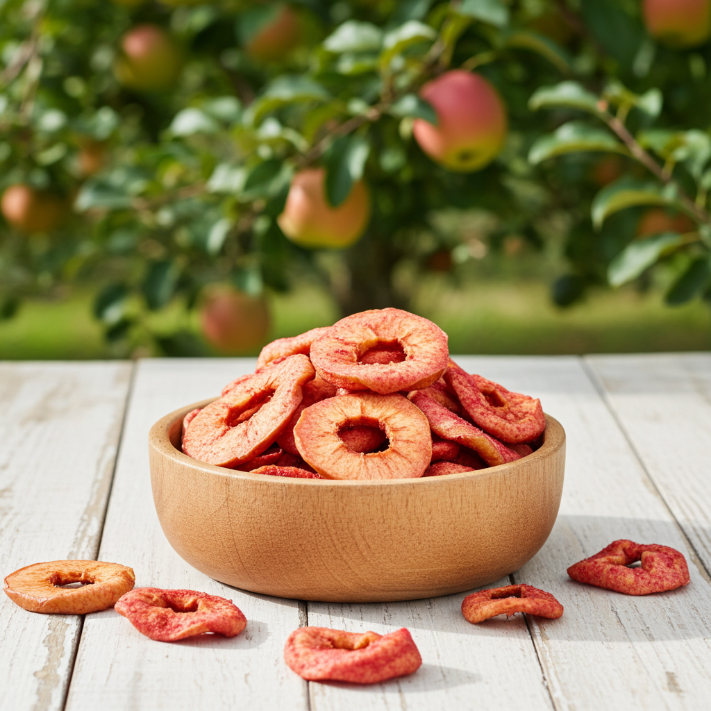 Apfelringe (getrocknet mit Himbeerenpulver)