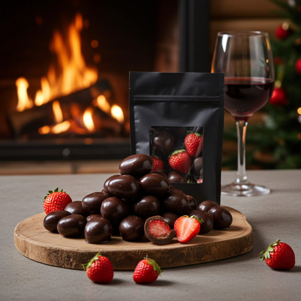 Erdbeeren gefriergetrocknet mit Zartbitter-Schokolade